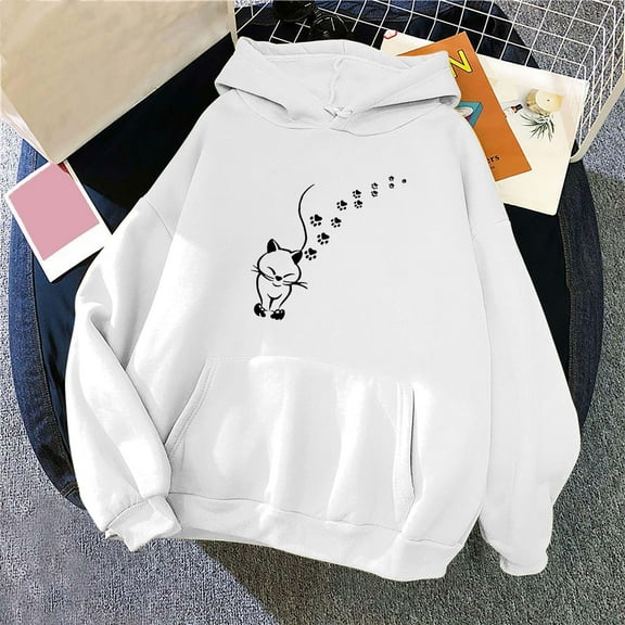 Blmnix Fashion Hoodie Hoodie White Hoodie Cute Womens Plus Size Tops Long Sleeve Hooded Tops