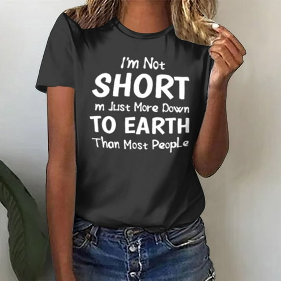 Blmnix Fashion Tops for Women Short Sleeve Crew Neck Graphic Letter Loose T-Shirts Casual Blouses