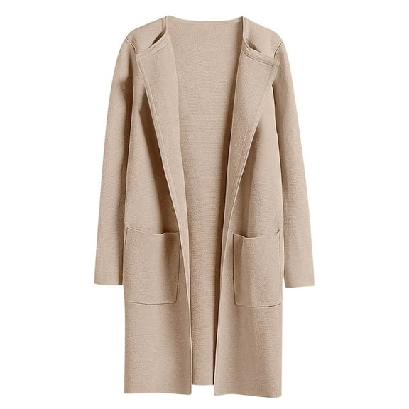 Blmnix Fashion Women's Coats Open Front Coffee Warm Duster Teacher Clothes Mid-Length Long Sleeve Tops