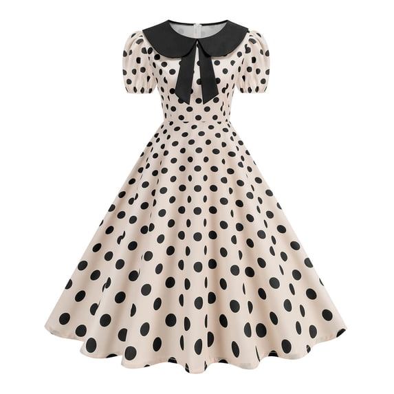 Blmnix Fit & Flare Dresses for Women 2026 Polka Dot Dress Vintage Dress Prom Dresses Dress Black Short Sleeve Cocktail-Length Collared Women's Casual Dresses M
