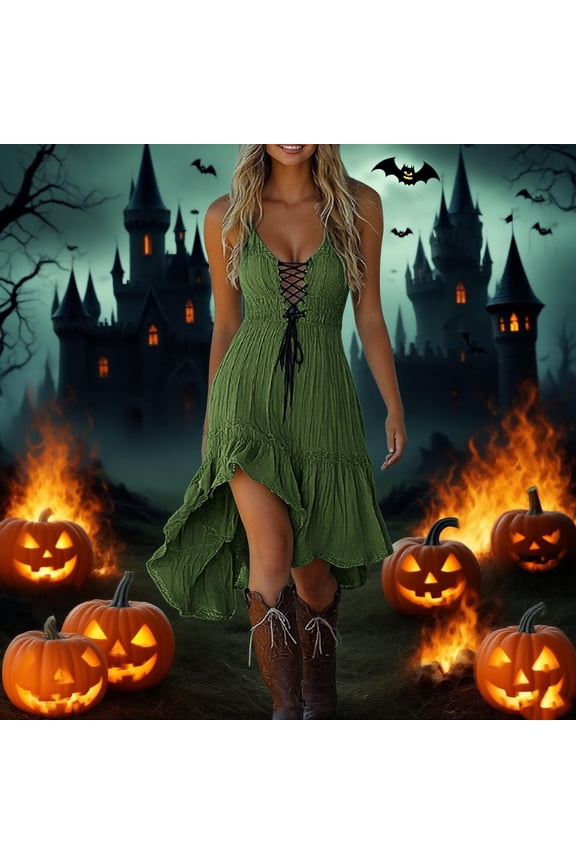 Fit & Flare Flowy Wedding Guest Dresses for Women Sexy Pleated Tea-Length Bohemian Sleeveless V-Neck Dresses