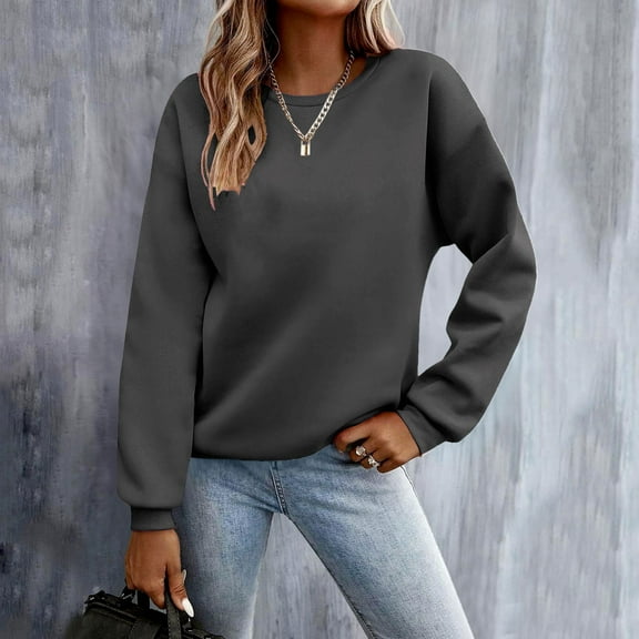 Blmnix Fit Oversized Sweatshirt for Women Sweatshirt Pullover Plain Dark Gray Cute Fall Outfits for Women Long Sleeve Crew Neck Tops