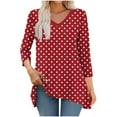 thumbnail image 1 of Blmnix Fitted Tops for Women Polka Dot Streetwear Tunics Work Tops for Women 3/4 Sleeve Wine V-Neck Tops, 1 of 6