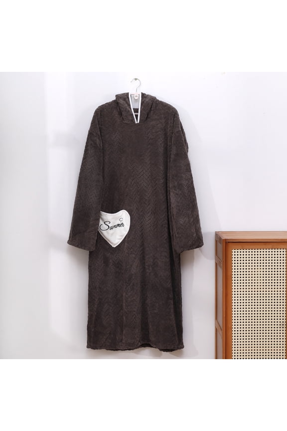 Flannel Women Nightgown Long Nightgowns Sleepshirts Nightgown Hooded Below-the-Knee Brown Long Sleeve Moo Moos for Women Nightgown