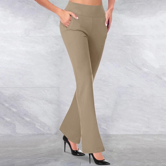 Blmnix Flare Pants Trousers Pants for Women Pleated Work Pants Pants Brown Slim Bootcut Full Warm Pants for Women,M