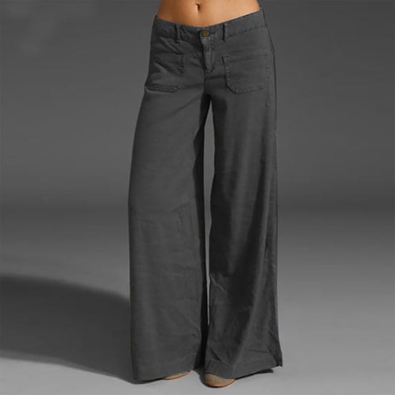 Blmnix Flare Pants Women Pants Casual Pants Palazzo Leggings Relaxed Fit Gray Wide-Leg Low Long Trousers for Women,L