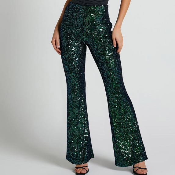 Blmnix Flare Pants Womens Pants Dressy Casual Girlfriend Sparkly Pants Pajamas Long Slim Bootcut Green High Wide Leg Trousers Women,XXL