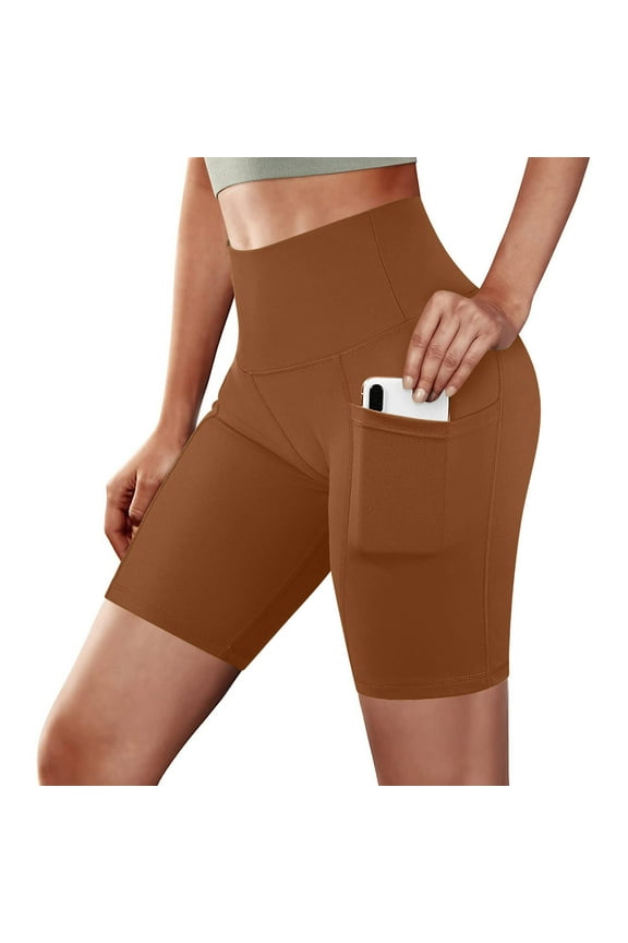 Flat Front Shorts Womens Yoga Shorts Biker Shorts Shorts Pull-On High Brown Skinny Running Shorts Women,L