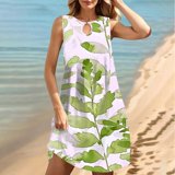 Blmnix Floral Dress Women Dress Popover Tank Dress Dress Crew Neck Mini ...