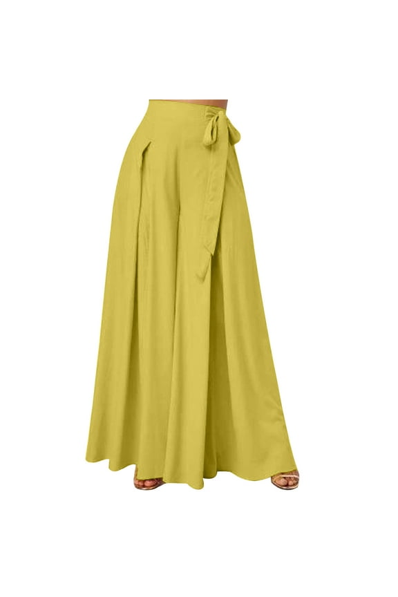 Flowy Pants Pants for Women Plus Size Palazzo Leggings High Flare-Leg Yellow Long Wide Leg Scrub Pants for Women,XL