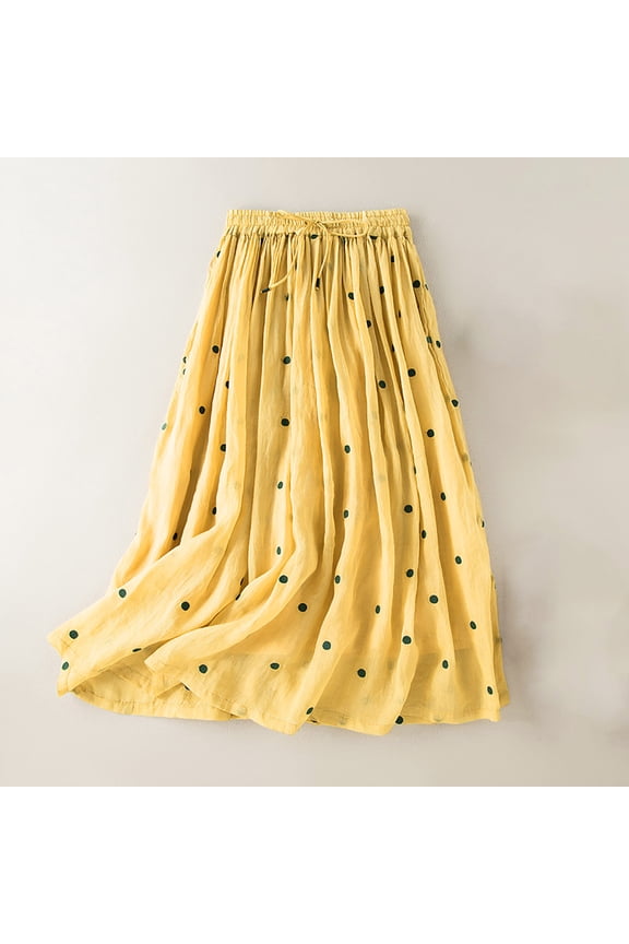 Flowy Skirt Mini Skirts for Women Holiday Skirts Peasant Petticoat Mid-Length Yellow Women Skirts,L
