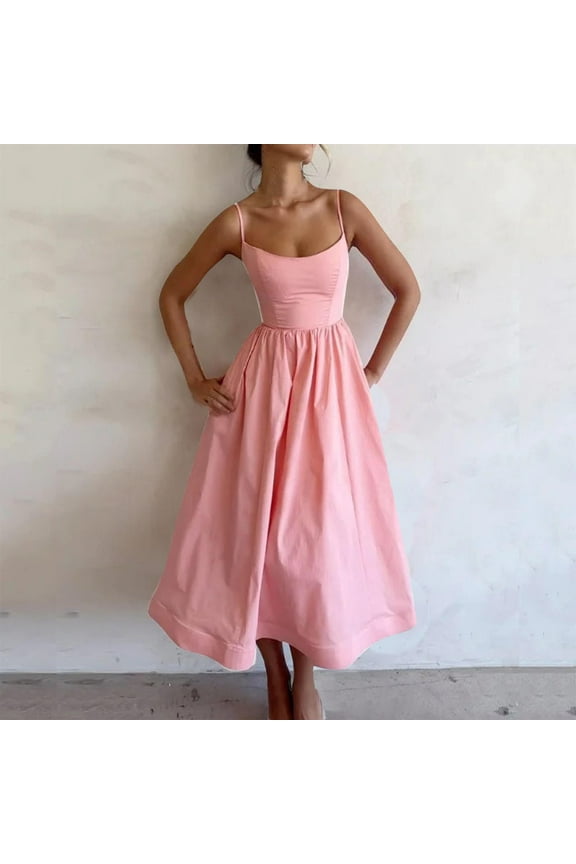 Flowy Valentine Dresses for Women Slip Dress Sexy Dresses Dress Pink Sleeveless Square Neckline Sweater Dress,S