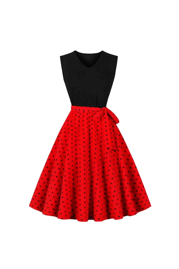 Formal Dresses Valentine Dresses for Girls Vintage Tent Dress Red Sleeveless V-Neck Skirts for Women,L