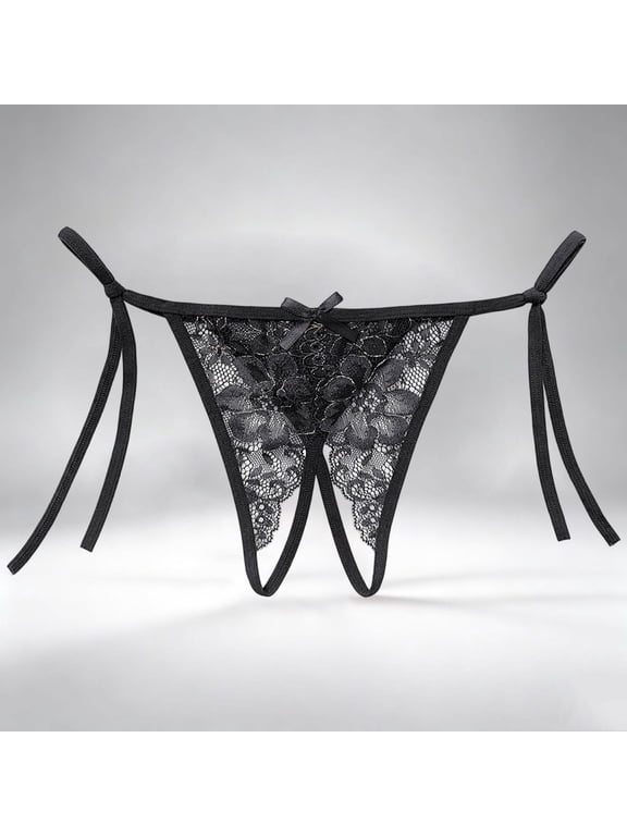 G String Thongs Panties Women Bikini Crotchless Panties Panty Tie-Side String Regular Black Lace Plus Size Panties,Free Size