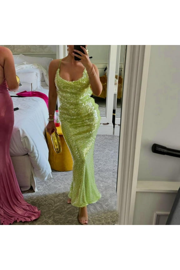 Girls Dresses Slip Dress Sexy Sequin Petticoat Sleeveless Square Neckline Green Girls Dress,M