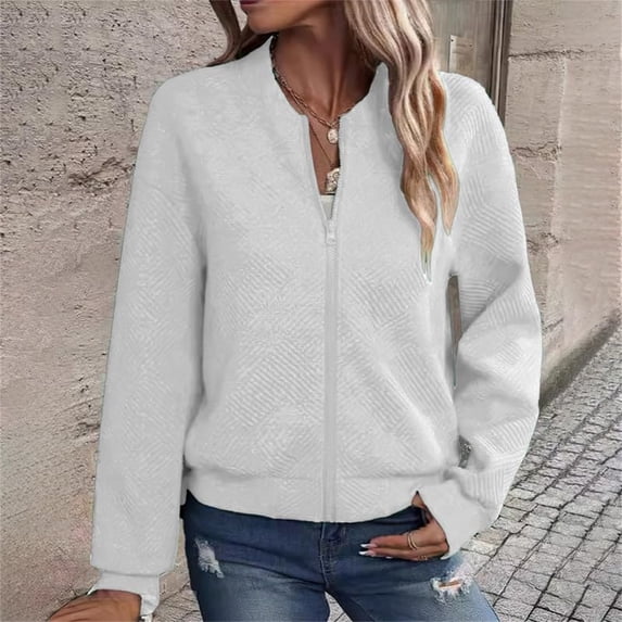 Blmnix Going Out Jackets for Woman White Lightweight Solid Long Sleeve Zip up Short Motorcycle Jackets for Women Comfy