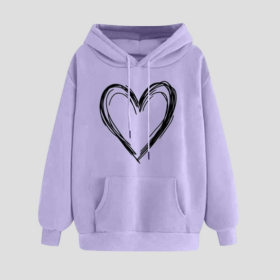 Blmnix Graphic Hoodies Gym Love Heart Business Work Office Blouses for Women for Work Long Sleeve Hooded Hoodie Tops