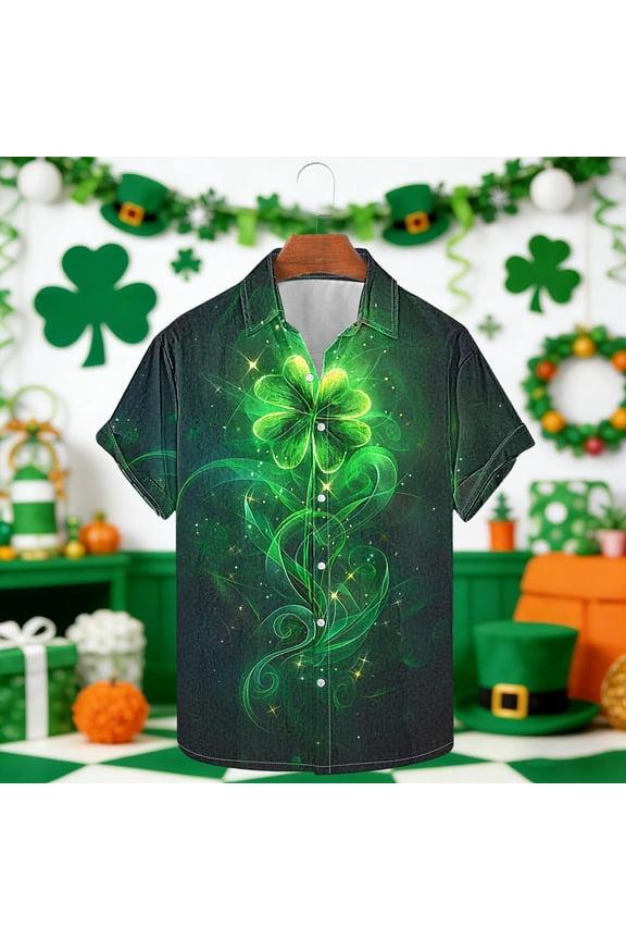 Graphic Tees Men Shirt St. Patrick Funny Shirts Undershirts Collared Short Sleeve Gray Men's Tops,M