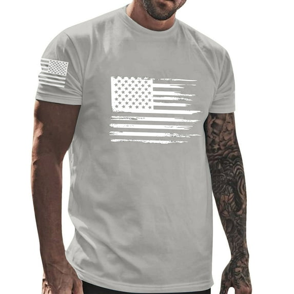 Blmnix Graphic Tees Shirt for Men Big And Tall Patriotic Shirts Pullover Shirt Gray Short Sleeve Crew Neck Polo T Shirts for Men,XL