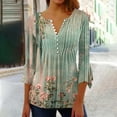 thumbnail image 1 of Blmnix Green Womens Fall Blouses Floral Tunic Gathered Waist Women’s Graphic Tees V-Neck 3/4 Sleeve XXL Shirts, 1 of 5