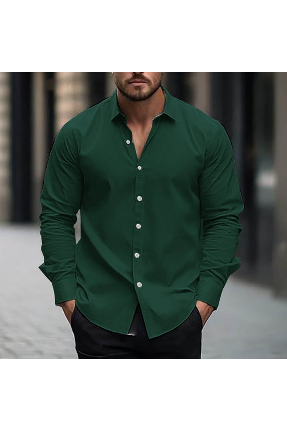 Guide Men Shirt Dress Shirts Cotton Shirts Undershirts Collared Green Long Sleeve Mens Shirts Casual,M