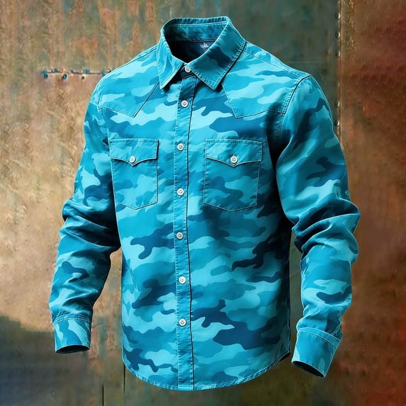 Blmnix Guide Mens Shirt Heavyweight Vintage Shirts T shirts Blue Long Sleeve Collared Sweatshirt for Mens,L