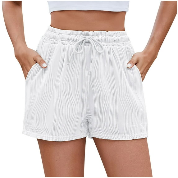 Blmnix Gym Shorts Womens Shorts Pleated Cotton Shorts Short Elastic High White Womens Running Shorts,XXL