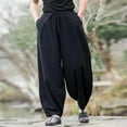 thumbnail image 1 of Blmnix Harem Pants Men Pants Joggers Linen Pants Low Rise Baggy Pant Long Black Taper Summer Pants for Men,XXL, 1 of 6