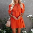 thumbnail image 1 of Blmnix Hawaiian Dresses Dress for Women A Line Dresses Fit & Flare Dress Orange Mini Crew Neck Elbow-Length Antimicrobial Protection Summer Dresses for Women,L, 1 of 9