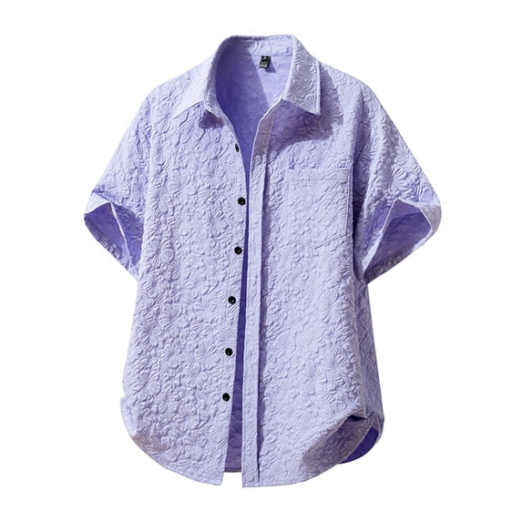 Blmnix Hawaiian Shirt Mens T Shirts Baggy Guide Beach Shirts Tees Purple Collared Button UP Short Sleeve Mens Summer Shirts,M