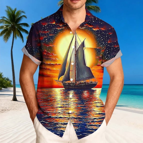 Blmnix Hawaiian Shirt Mens T-Shirts Beach Shirts Guide T-Shirts Gold Short Sleeve Collared Men's Tops,XXXXL