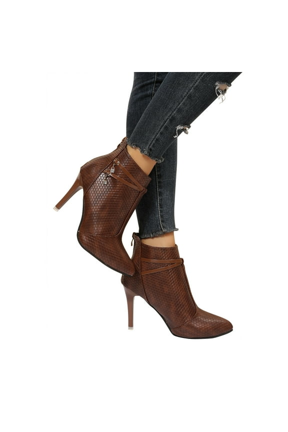 High Heel Womens Booties Coffee Waterproof Boots