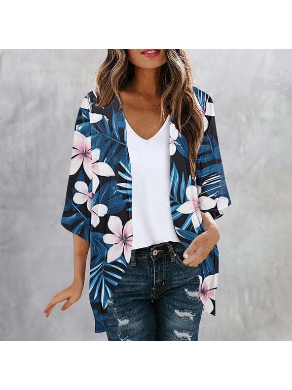 High-Low Jacket Women Lightweight Cardigans Plus Size Convertible Adaptable Coats Mid-Length 3/4 Sleeve Jackets for Women Trendy
