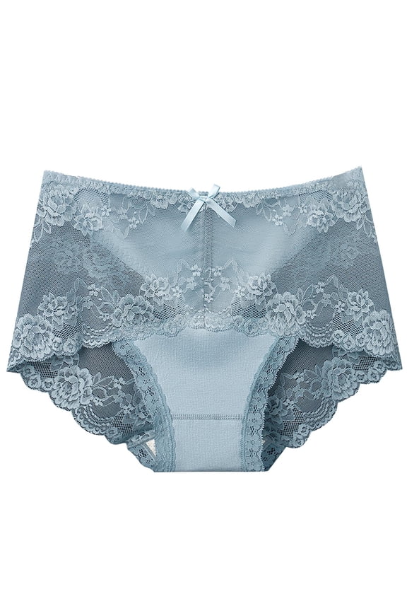 High Waisted Ladies Underwear Period Panties Breathable Underwear Briefs Lace Panties Blue Women's Cotton Underwear,XL