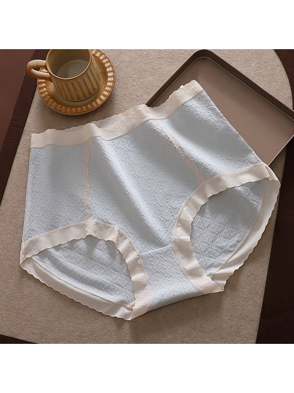 High Waisted Panty Women Bamboo Underwear Briefs Panties Pull-On Blue Modern Fit Ventilated Embossed Plus Size Panties,XXXXL