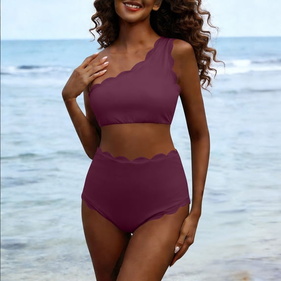 Blmnix High Waisted Swimsuits Swimsuit Women Two Piece Swimsuit Tankini Swimsuits Bathing Suit Red Briefs Boat Neck Sexy Swimsuits for Women,S