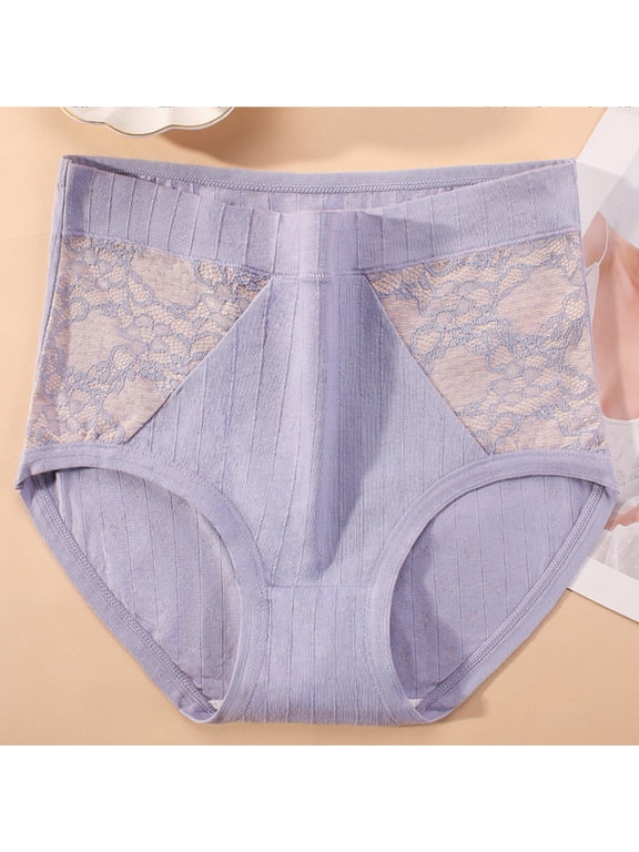 High Waisted Underwear Women Briefs 100% Cotton Underwear Underwear Purple Ventilated Modern Fit Pull-On Lace Period Underwear,XXXL