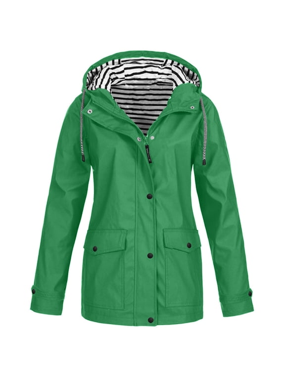Hiking Jacket Jacket Women with Pocket Snap Windbreaker Workout Jackets for Woman Rain Jacket with Hood Long Sleeve Green Winter Coat