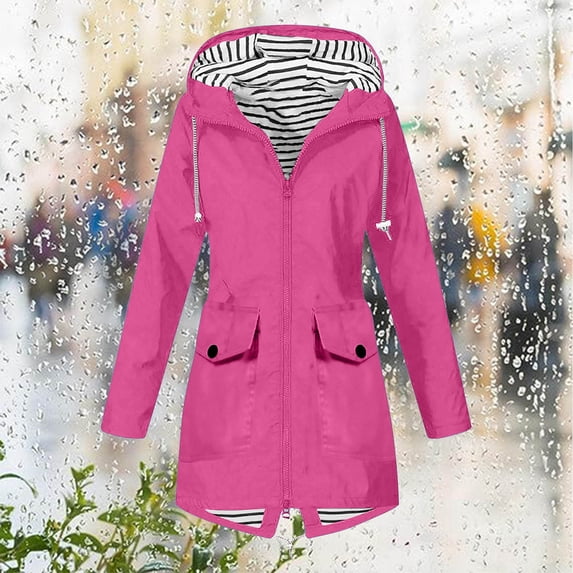 Blmnix Hiking Jacket Women Jacket Women Workout Windbreaker Waterproof Drawstring Jacket Pink Long Sleeve with Hood Winter Coats for Women