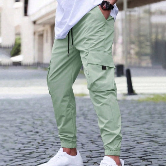 Blmnix Hiking Pants Mens Pants Low Rise Baggy Joggers Cargo Pants Bottoms Cropped Taper Green Mens Summer Pants,M