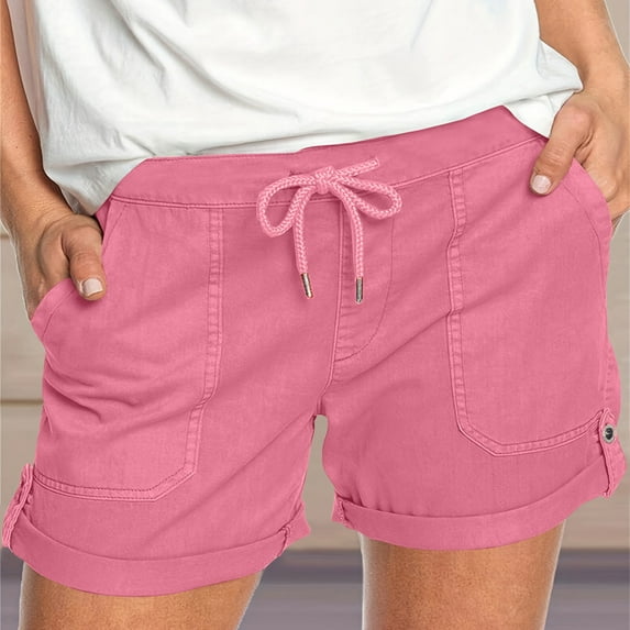 Blmnix Hiking Shorts Women Shorts Plus Size Pleated Short Pink with Pockets High Womens Shorts Casual,M