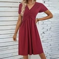 thumbnail image 1 of Blmnix Holiday Party Dresses for Women Fit & Flare Pleated Elegant Skirt Red V-Neck Short Sleeve Wedding Guest Dress,M, 1 of 7