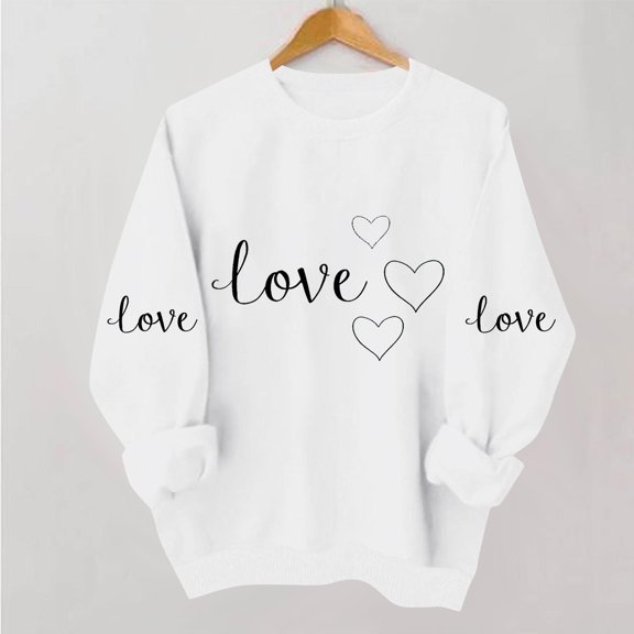 Blmnix Holiday Shirts for Women Cotton Valentine Pullover Tshirts Crew Neck Long Sleeve White Club Tops for Women