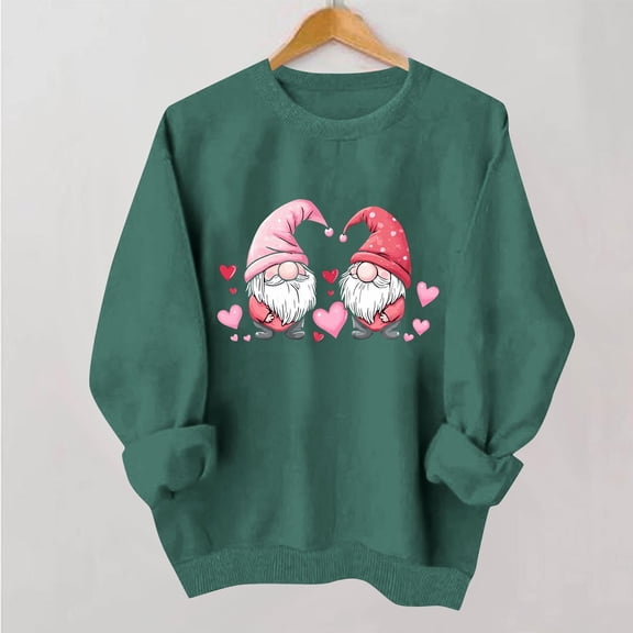 Blmnix Holiday Shirts for Women Pullover Valentine Love Heart Blouse Green Long Sleeve Crew Neck Country Tops for Women