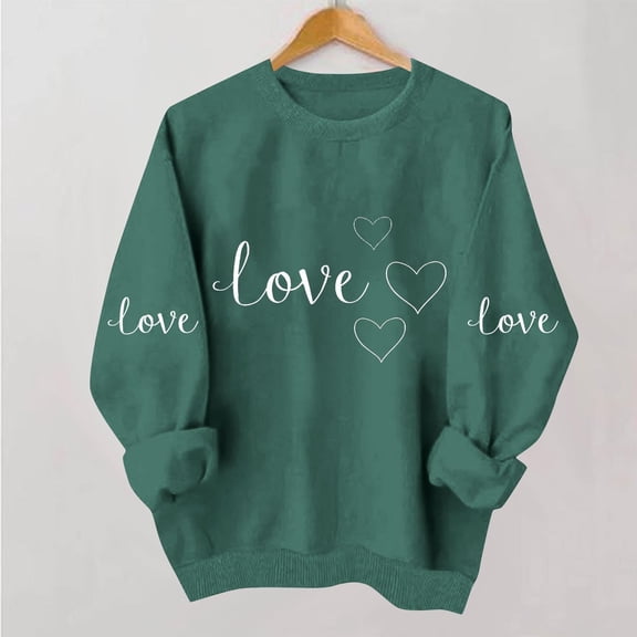 Blmnix Holiday Shirts for Women Valentine Cotton Pullover T-shirts Crew Neck Long Sleeve Green Cute Going Out Tops for Women