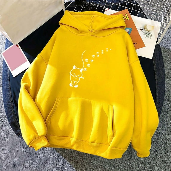 Blmnix Hoodie Women Sweatshirt Hoodie Cute Office Yellow Plus Size Womens Blouses Hooded Long Sleeve Tops