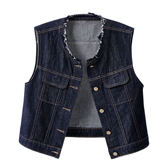Blmnix Jean Jacket Women Trucker Oversized Denim Jacket Women with Pockets Button Coat Cocoon Blue Sleeveless Womens Jackets Casual