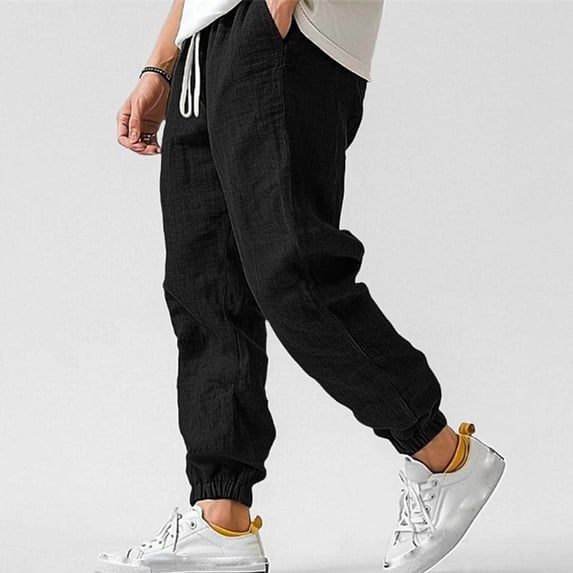 Blmnix Joggers Men's Pants Linen Pants Lightweight Pants Relaxed Fit Sweatpants Ankle Low Rise Taper Black Summer Pants,XXL