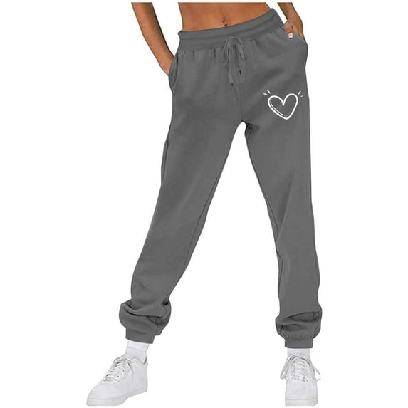 Blmnix Joggers Pants for Women Trendy Valentine Athletic Pants Pant Active Fit Full Gray High Taper Trousers for Women,M