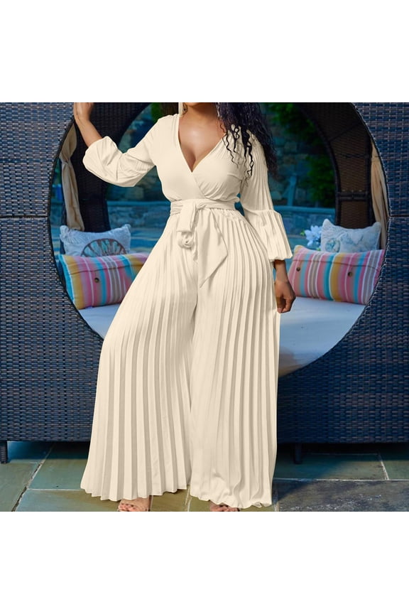 Jumpsuits Women Pants Flowy Pants Palazzo Pants Flare-Leg High Waisted Beige Baggy Full Womens Plus Size Pants,L
